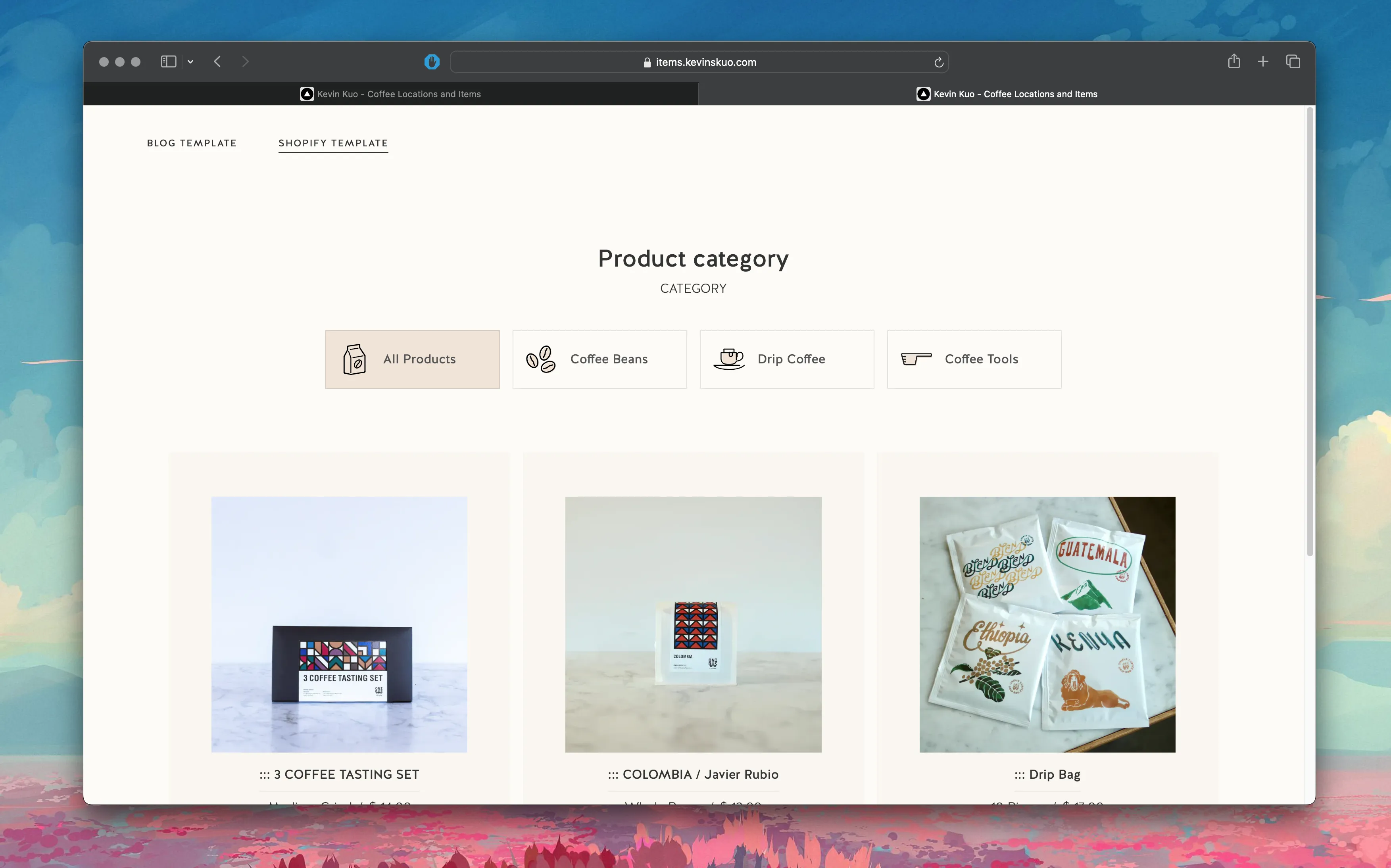 A custom shopify store integrated within a personalized website.